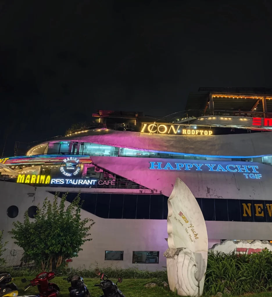 Da Nang marina and yacht area at night in Vietnam