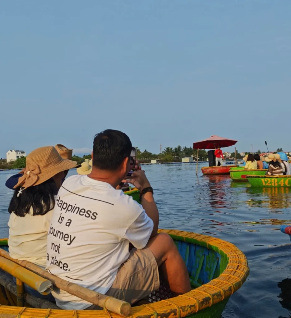Local performer singing during coconut boat tour in Vietnam