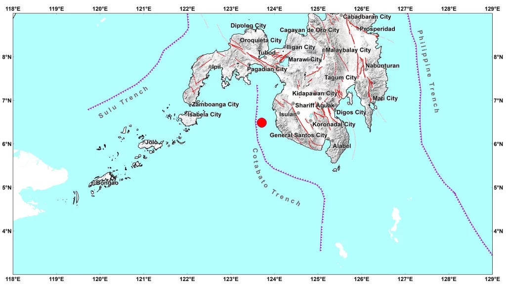 PHIVOLCS earthquake bulletin showing the epicenter and details of the earthquake near General Santos City